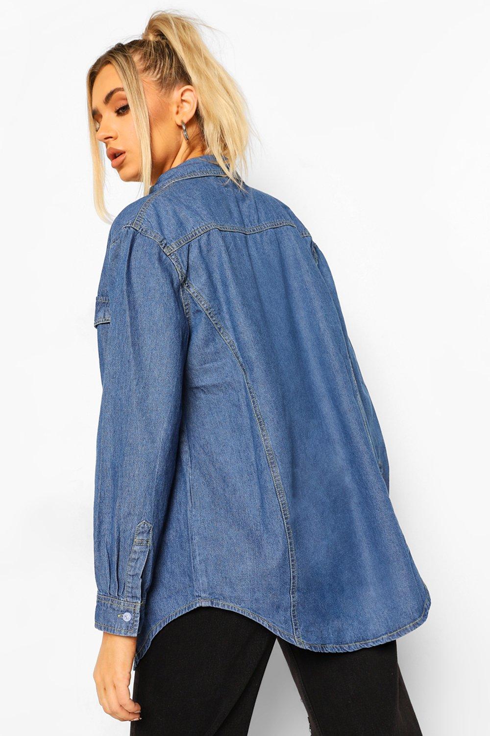 Oversized denim sale button up